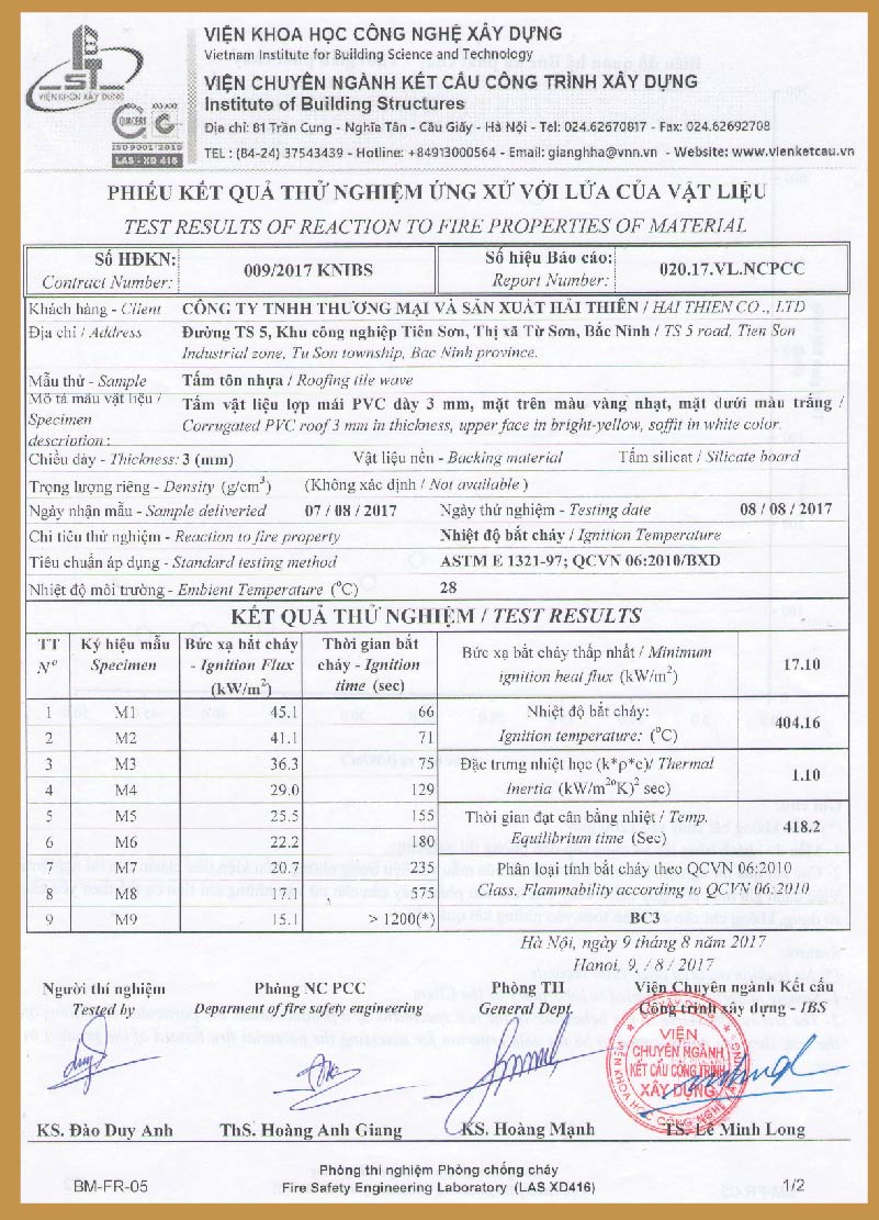 Kiểm nghiệm ứng xử với lửa của vật liệu